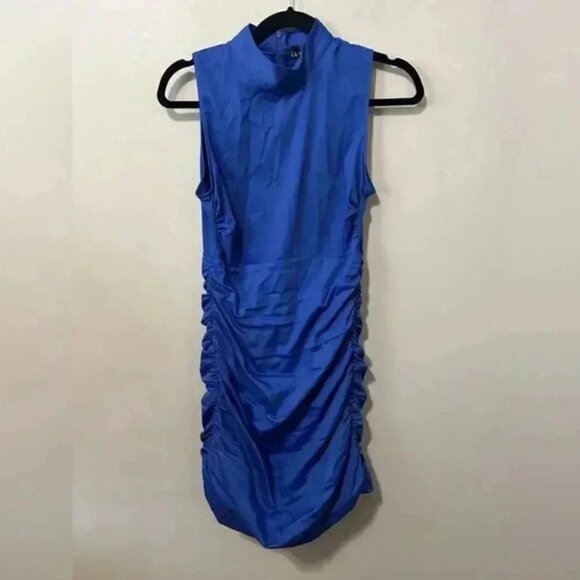 NWT ZARA BLUE STRETCH RUCHED DRESS XS - Picture 5 of 6
